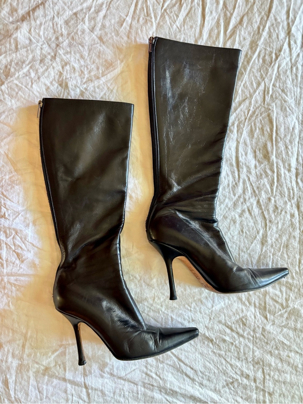 Jimmy Choo Black Pointed-Toe Knee Boots with Stiletto Heel size 37.5